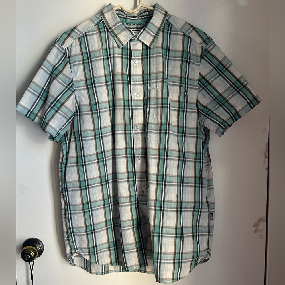 The North Face Men's Teal Plaid Button Down Shirt